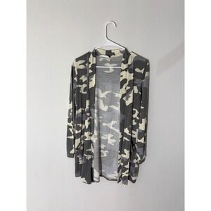 Zenana Camo Print Open Front Long Sleeve Pocket Cardigan Women's Medium